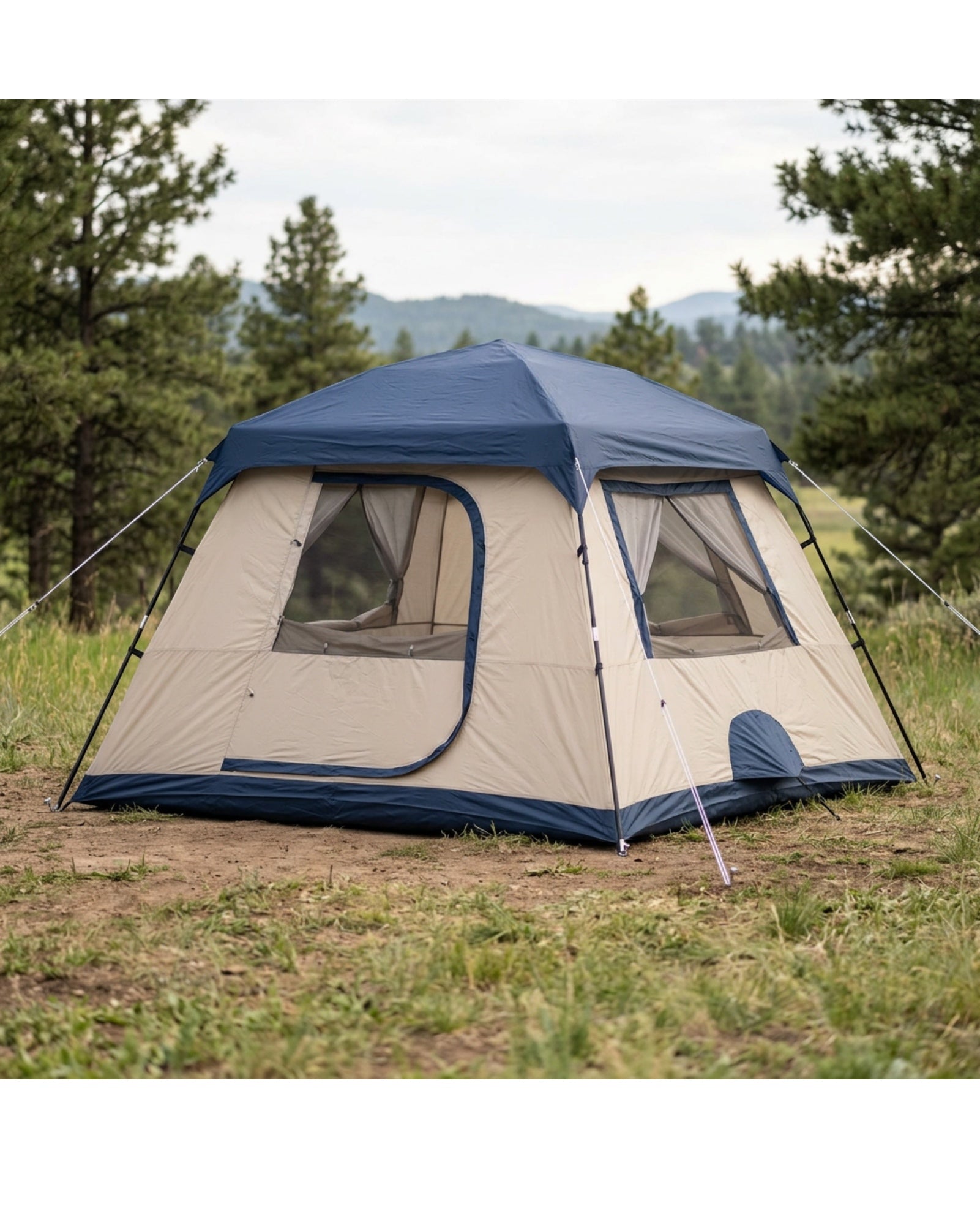 Livx 4-Person Cabin Camping Tent 240 x 210 cm Navy and Sand - Lifestyle view